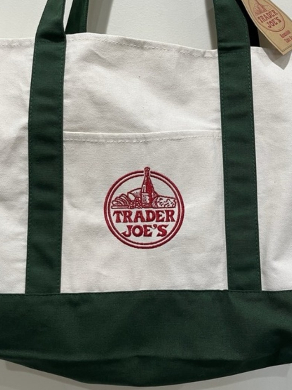 Trader Joe's Canvas Tote with Green Handles